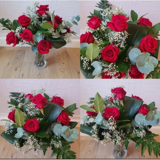 12 Red Rose Vase Arrangement